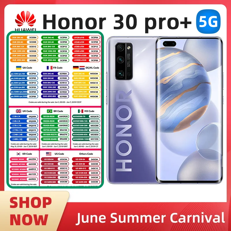 Honor 30 Pro + Honor 30 Pro Plus 5G ޴, Kirin 990 Ÿھ, 4000mAh ߰ ޴, 8GB, 12GB RAM, 256GB ROM